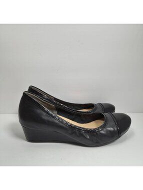 Cole Haan Women's Black Leather Wedge Slip On Pumps D38134 US Size 8B